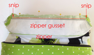 zipper gusset seam allowances