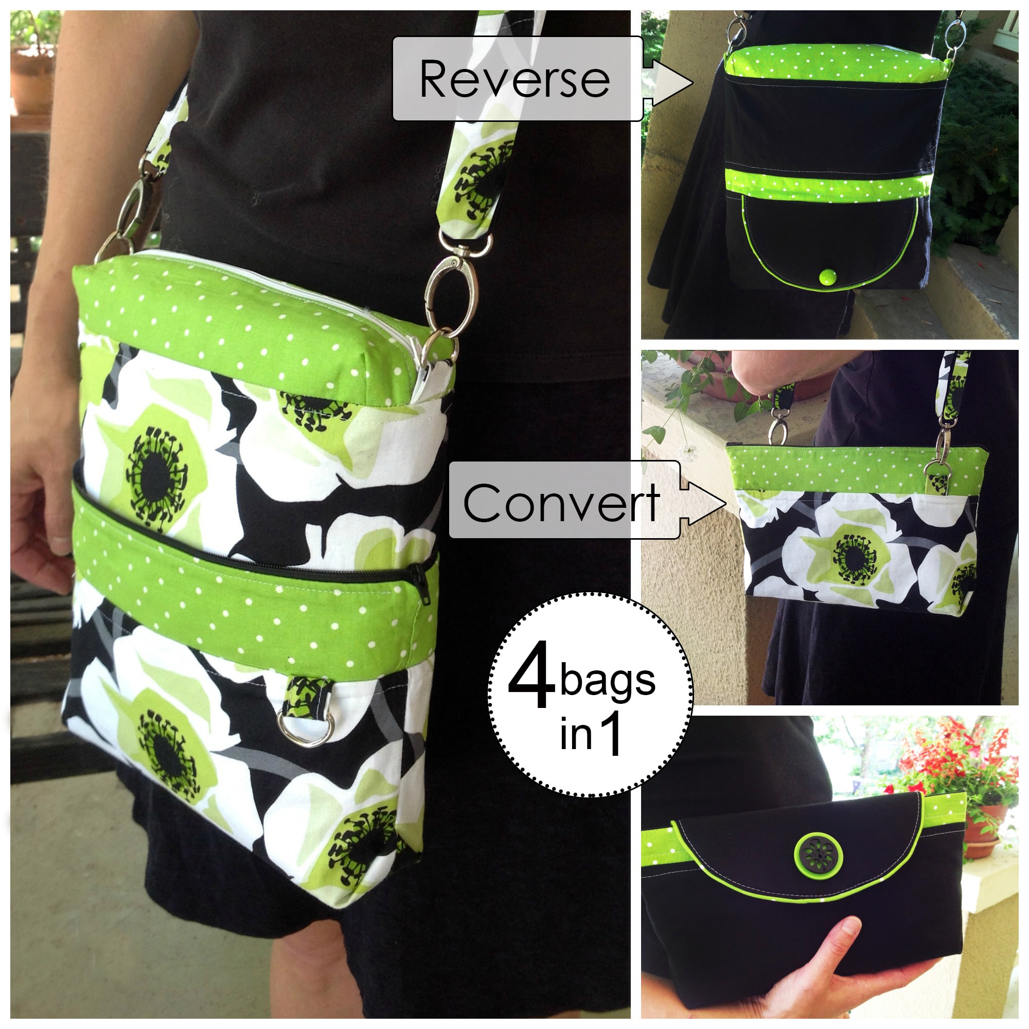 Reversible Black/white Crossbody Bag Strap With Two Detachable