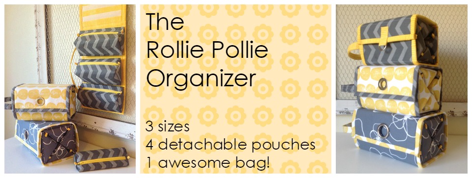 Sewing pattern for an organizer in three sizes with detachable pouches