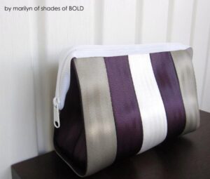 Silver dollar, stark white & aubergine seat belt webbing