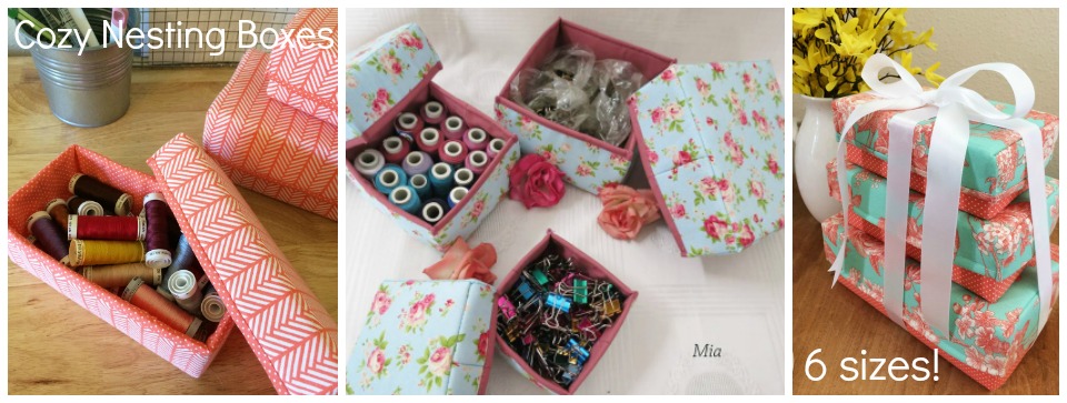 sewing pattern for nesting boxes made from quilting cotton for organization