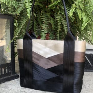seat belt tote sitting on porch