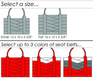size and color option guide graphic to customize motor city tote kit